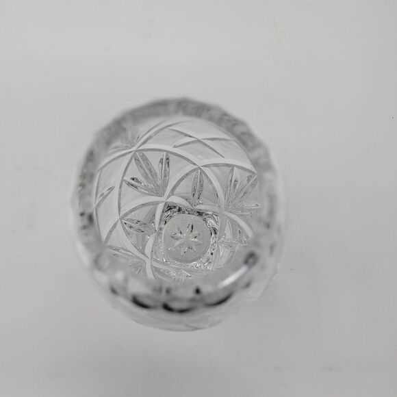 Vintage Carved Crystal Vase 6" Diamond Star Sparkle Narrow Oval Flower Vase - Picture 5 of 10